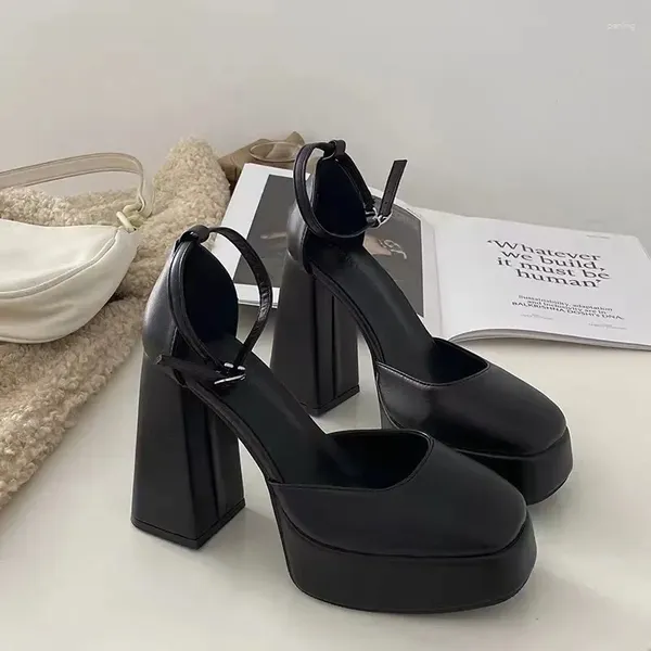 Vestido sapatos mary jane mulheres 2024 primavera outono saltos grossos alta plataforma impermeável oco preto bege bombas femininas