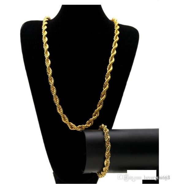 10MM Hip Hop ed catene di corda set di gioielli oro argento placcato spesso pesante collana lunga braccialetto braccialetto per gioielli rock da uomo G5662433