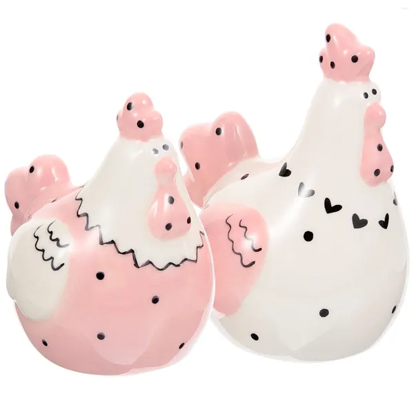 Set di stoviglie 2 pezzi Stoviglie di Pasqua Bottiglie di spezie in ceramica Contenitori da cucina per condimenti a forma di pollo Piccole saliere Barattoli per condimenti