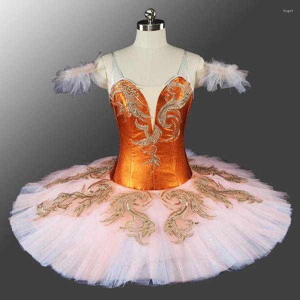 Abbigliamento da palco Moda Colori contrastanti Formato personalizzato di alta qualità 12 strati Competizione Performance Donna Ragazza Arancione Rosa Tutu di balletto