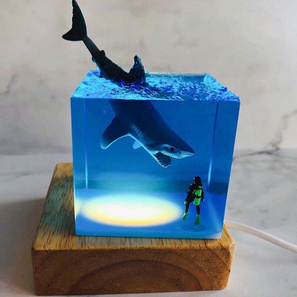 3D LED Nachtlicht Shark Diver Dekoration Neuheit Geschenk für Kinder Schlafzimmer Baby Zimmer Dekor USB Nachttisch Lampe Für hause H0922239Z