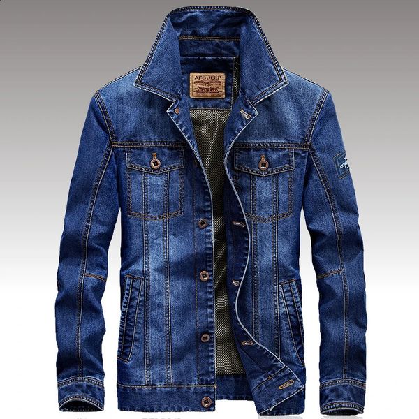 Primavera moda masculina denim jaqueta militar jeans jaqueta de alta qualidade marca masculino inverno bombardeiro outwear casacos plus size 4xl 240122
