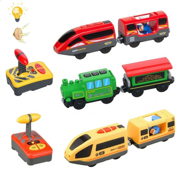 Trem de madeira rc acessórios ferroviários controle remoto trem elétrico carro ferroviário magnético apto para todas as marcas trem pista brinquedos para crianças 240131