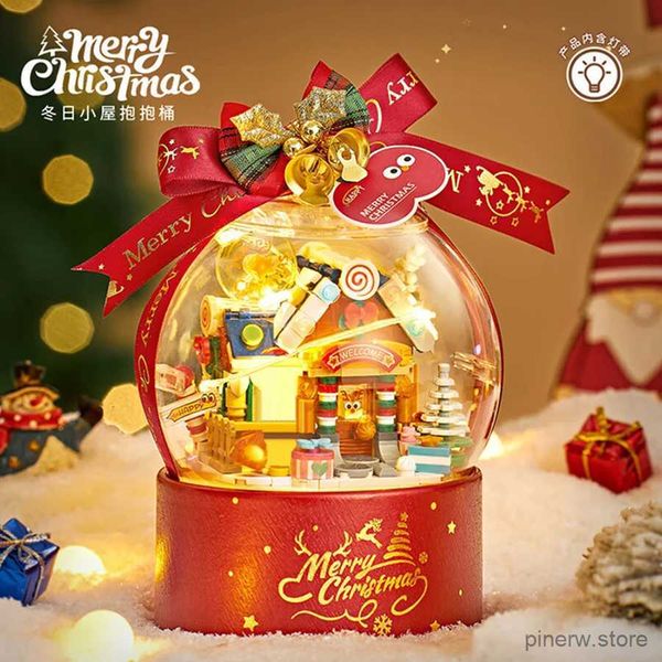 Blocos de natal criativo abraçando balde diy iluminação árvore de natal doces casa bloco de construção decoração de natal brinquedos para crianças presente de natal