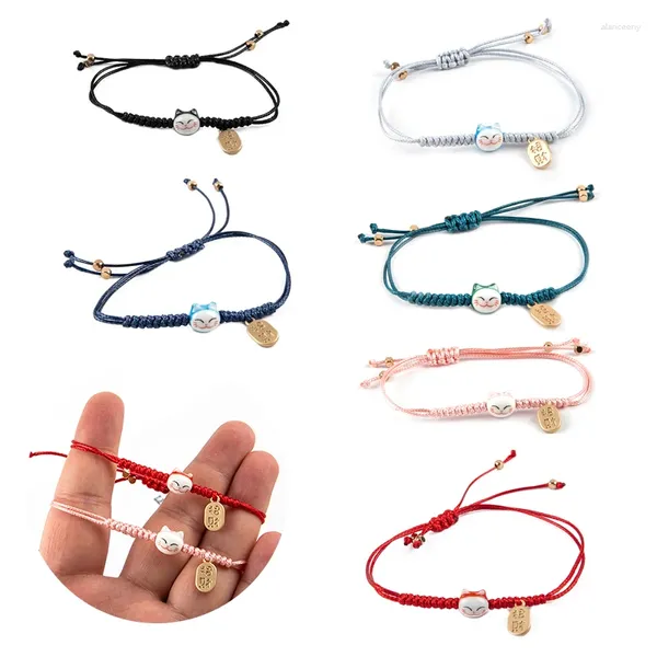 Link pulseiras artesanais corda colorida sorte gato pulseira para mulheres meninas presentes de aniversário charme borla moda maneki neko casal pulseiras