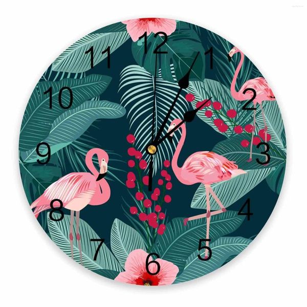 Relógios de parede Flamingo Animal Folha Fruta Flor Planta Decorativa Relógio Redondo Design Personalizado Não Ticking Quartos Silenciosos Grandes