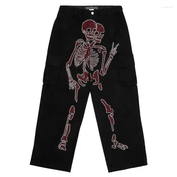 Männer Hosen Schädel Muster Für Harajuku Gothic Y2K Hip Hop Baggy Gerade Bein Jeans Straße Retro Mode Stil