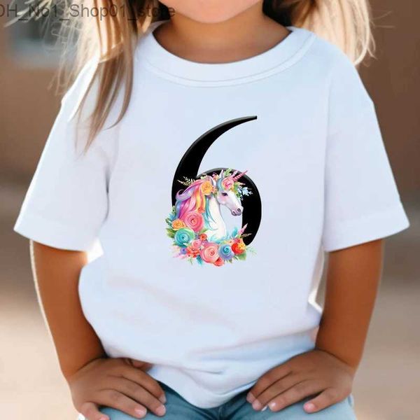 T-shirt per bambini T-shirt per compleanno Numeri 1-10 T-shirt per ragazze estive Compleanno Tops bianca Manica corta Wild Tees Bambini Abiti da festa Q240218