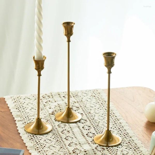 Titulares de vela 3 pc kit de castiçal suporte decorativo vintage metal latão ouro castiçal conjunto