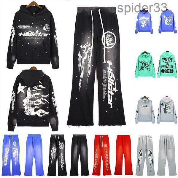 Tasarımcı Hellstars Hoodie Erkek ve Kadın Hooded Sweatshirt T Shirt American Rain Pants Trailtsuits 1AHP ZSZB