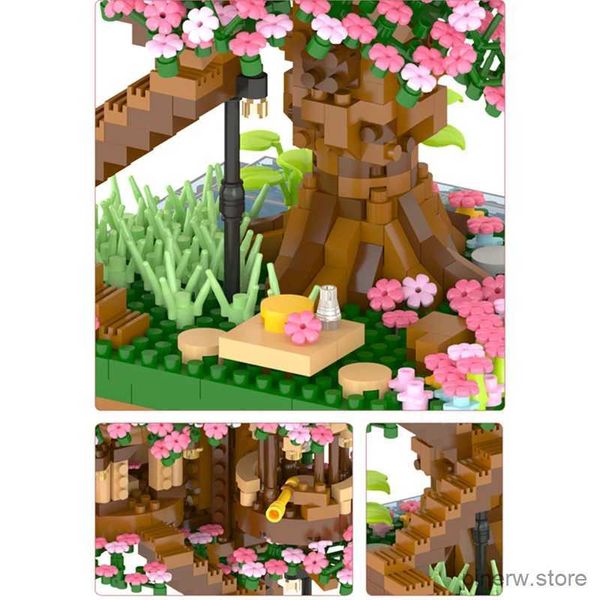 Blocos 2138 pçs diy descoloração flor de cerejeira flor rosa árvore casa trem montagem blocos de construção clássico modelo tijolos conjuntos criança