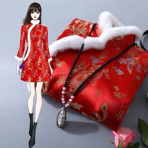 Hanfu Qipao Abito tradizionale cinese Giacca in cotone Cappotto Abbigliamento donna Imbottito addensato Festivo invernale Elegante Cheongsam rosso 240226