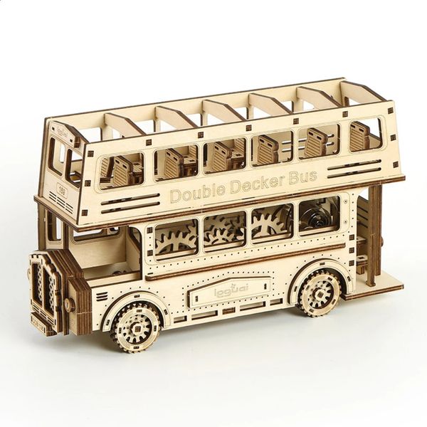 Corte a laser ônibus de dois andares 3d quebra-cabeça de madeira brinquedos criança diy kits de montagem montar blocos de construção modelos para criança adulto carro 240122