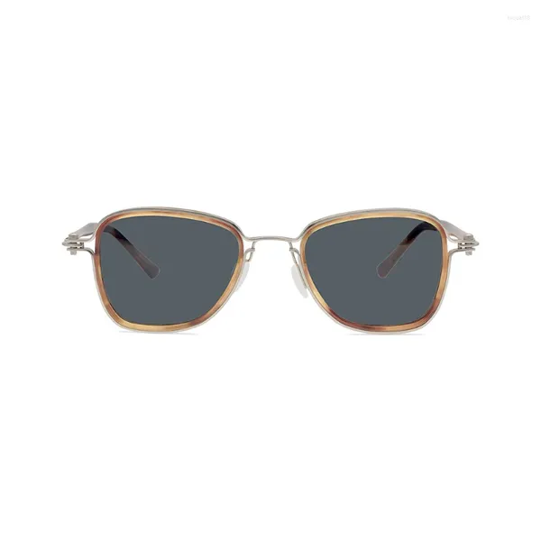 Óculos de sol feitos à mão marca vintage acetato de titânio masculino retro vôo polarizado high street moda oval quadro