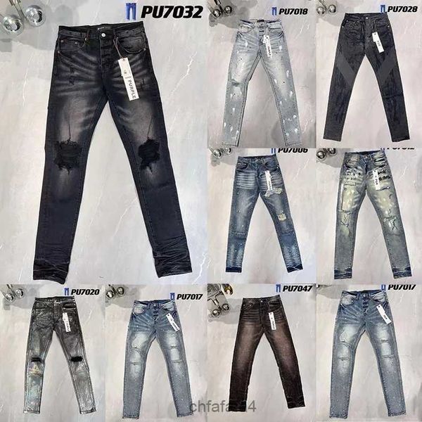Дизайнерские джинсы мужские узкие дизайн 55 цветов Брюки Длинные хип-поп-наклейки с вышивкой Тонкие джинсовые прямые уличные одежды оптом 29-38 Фиолетовые джинсы AFL1