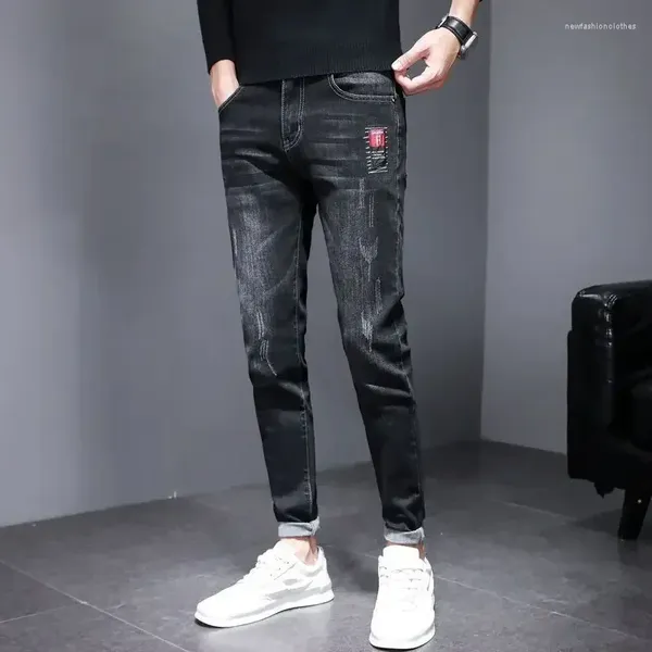 Herren Jeans Hose Skinny Casual Elastic Male Cowboy Hose Stretch Für Männer Slim Fit Cropped Tight Pipe Schwarz Y2k Vintage Stylisch Xs