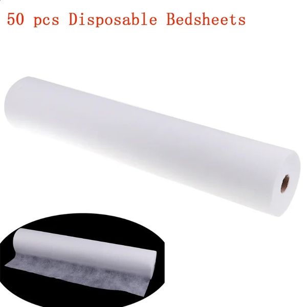 50 folhas descartáveis spa salão de massagem cama não tecido encosto de cabeça rolo de papel capa de mesa tatuagem fornecimento colchão folha 240202