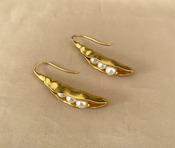 Mode Echt 18K Gold Überzogene Erbsenschoten Einzelne Perle Beliebte Tropfen Ohrringe Marke Baumeln Kronleuchter Brief ohrringe7649205