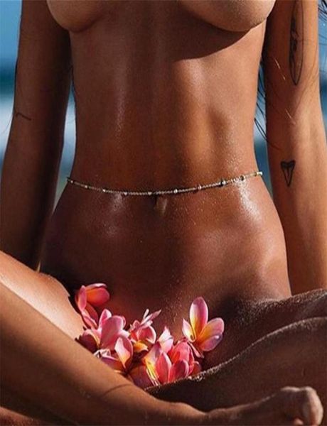 Set di gioielli per il corpo da spiaggia estiva con catena per bikini con catena in vita sexy per la pancia per donne e ragazze tono oro4353608