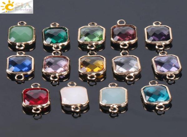 CSJA Barato 10pcs Bohemian Square Crystal Glass Beads Ouro Anéis Duplos Pingente para Colar Charme Pulseiras Conector Jóias Fi4355431