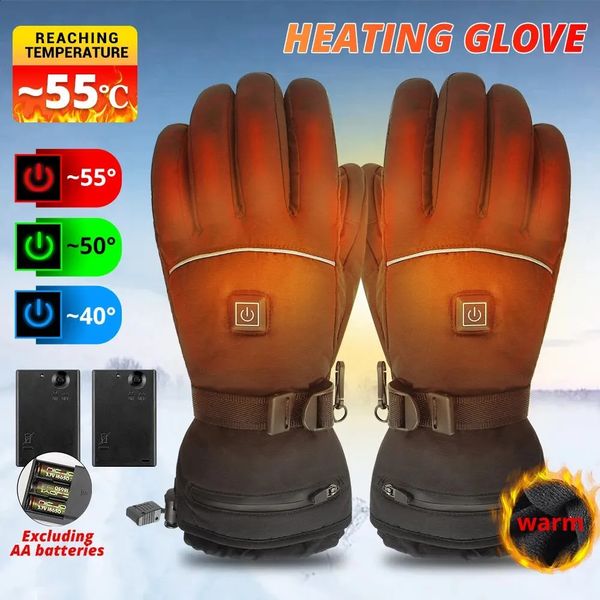 Elektrische Heizhandschuhe, wasserdichte Skihandschuhe, Winter, Motorradfahren, Outdoor-Handschuhe, 3 Stufen, beheizte Handschuhe 240127