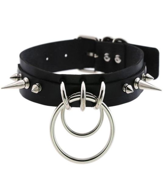 Kmvexo punk spike metal colar meninas arnês de couro gargantilha colar para mulheres festa clube chockers jóias góticas harajuku 20192020377