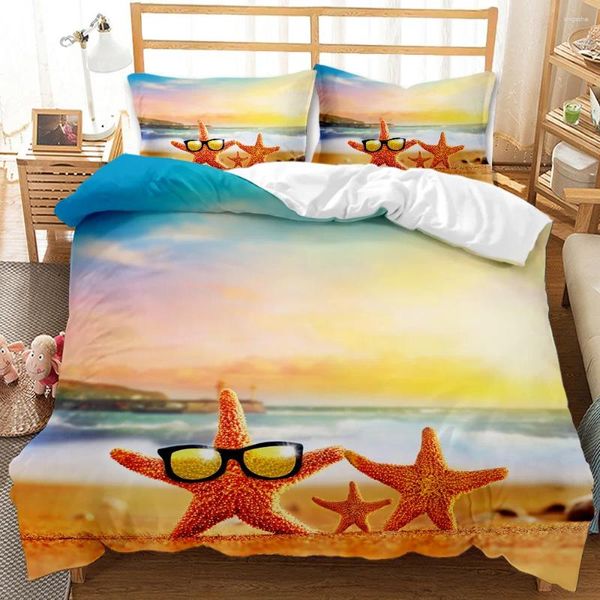 Conjuntos de cama Sea Shell Starfish Beach Island Nature Kids Quilt Durex Full Twin King Size 3 Pcs Duvet Cover Linho Set Colcha240x220