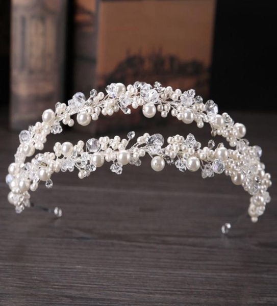 Fascia per capelli da sposa Tiara Corona nuziale Copricapo da sposa fatto a mano con perle a doppio strato8781444