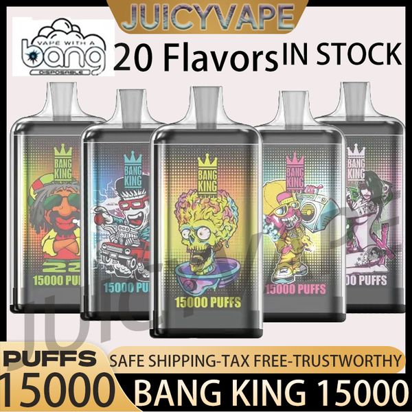 Bang King 15000 Puffs Einweg-E-Zigaretten Vape 20 Geschmacksrichtungen 0 % 2 % 3 % 5 % 25 ml vorgefüllter Pod Mesh Coil 650 mAh wiederaufladbarer Akku Puff 15k Pen Bang Vape Puff 12k 9k 7k