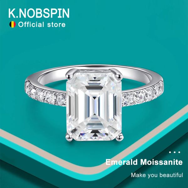 KNOBSPIN 4ct Anel de Esmeralda s925 Sterling Sliver Luxo Laboratório Diamante Ouro Branco Aliança de Casamento Anéis de Noivado para Mulheres 240130
