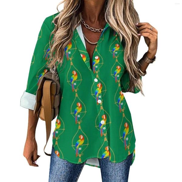 Женские блузки, милая блузка с попугаем, женская красочная рубашка с животным принтом, уличный стиль, свободная рубашка в стиле ретро с длинными рукавами, графическая одежда, большой размер