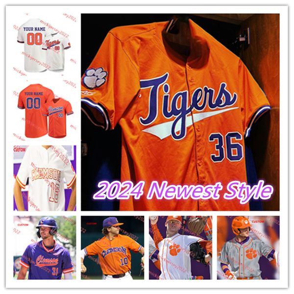 Clemson Tigers Baseball Jersey 2024 Spencer Strider Khalil Greene Monte Lee Personalizado Costura Mens Brad Miller Steve Wilkerson Dominic Leone Clemson Jerseys