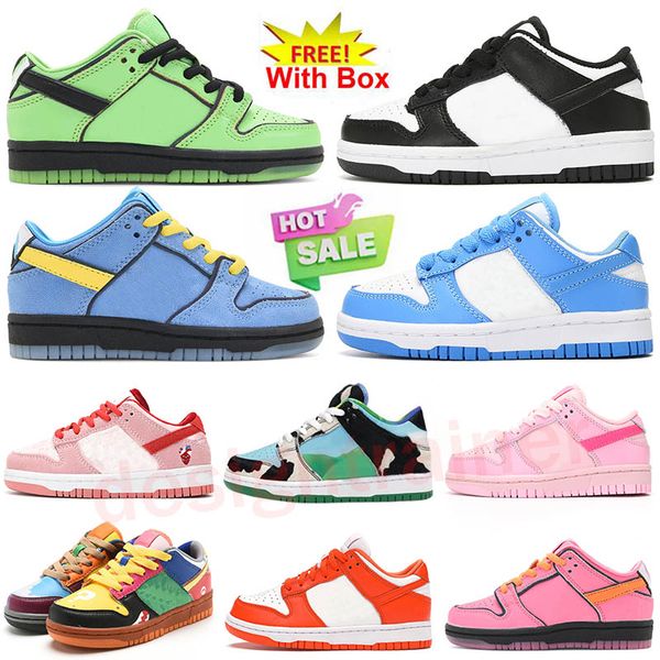 Scarpe per bambini con scatola Triple Pink Foam Panda Unc Low StrangeLove Laser Orange Blossom Bubbles Buttercup Holiday Special Scarpe da skateboard per bambini economici