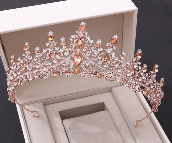 Barocco retrò oro rosa pesca cristallo diademi da sposa corona strass spettacolo prom diadema sposa fascia accessori per capelli da sposa8989409