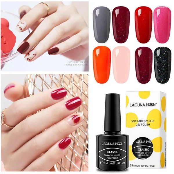 Prego gel lagunamoon 2 pçs kit cor pura uv semi permanente híbrido laca vernis esmalte lak vernizes gelpolonês 8ml