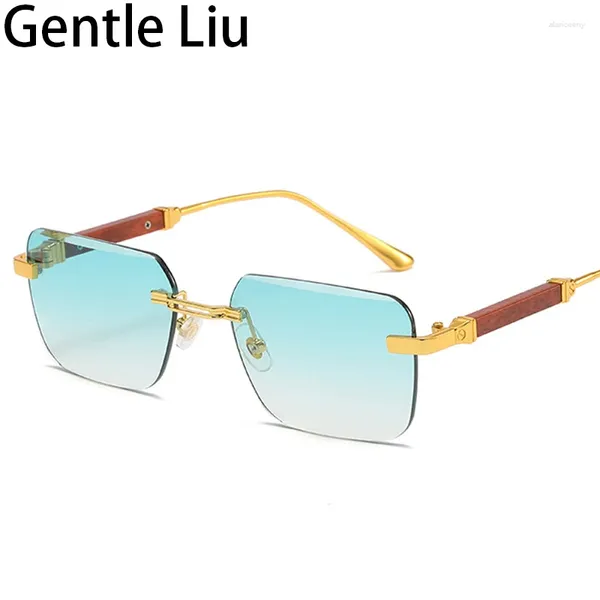 Occhiali da sole Piccolo Rettangolo Senza Montatura Uomini 2024 di Marca di Lusso Vintage Piazza Occhiali da Sole Senza Cornice per Uomo Punk Occhiali Shades UV400