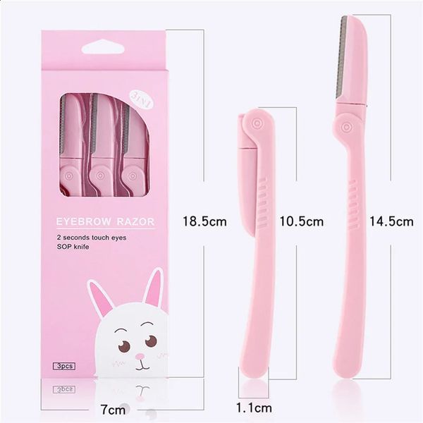 3PCSLot Frauen Gesicht Rasierer Tragbare Faltbare Augenbraue Trimmer Klingen Rasierer Make-Up Schönheit Werkzeuge Rosa Augenbraue Trimmer 240124