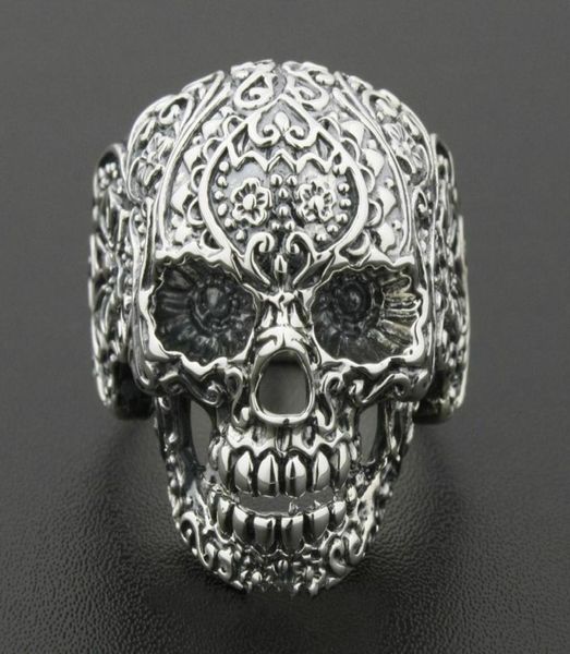 Totenkopf-Ring aus massivem 925er-Sterlingsilber, Herren-Biker-Rock-Punk-Stil, US-Größe 8 bis 129843448