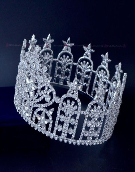 Concorso di bellezza Crwns rotondi completi Strass austriaci Garanzia di qualità del cristallo Stelle Miss USA Corona Copricapo Diademi di alta qualità Mo237436099