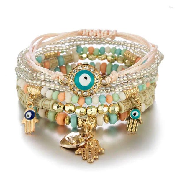 Link Armbänder Trendy Charm Perlen Fatima Hand Hamsa Devil's Eye Multilayer Böhmen Armband Quaste Herz Für Frauen Geschenke SL332