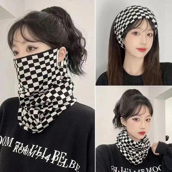 Bandanas clássico preto branco xadrez 3 em 1 inverno polar velo snowboard cachecol rosto unissex snood wear mais quente esqui térmico ne x0e5