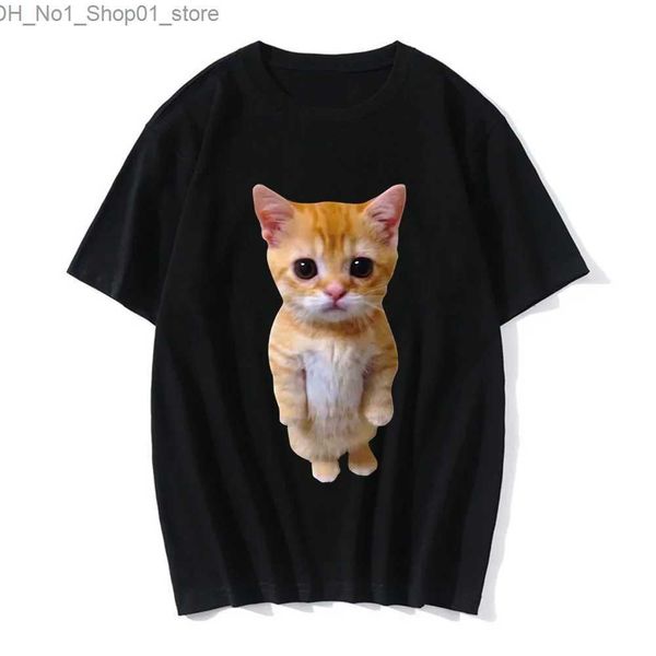 Футболки с забавным котом, женская повседневная футболка с 3D принтом, женские и мужские летние футболки в стиле Харадзюку для девочек и мальчиков, повседневная модная одежда Q240218