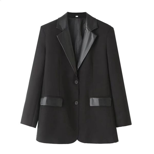 Taop Za Prodotto per l'inizio della primavera Cappotto da completo in pelle impiombato versatile moda casual da donna 240127