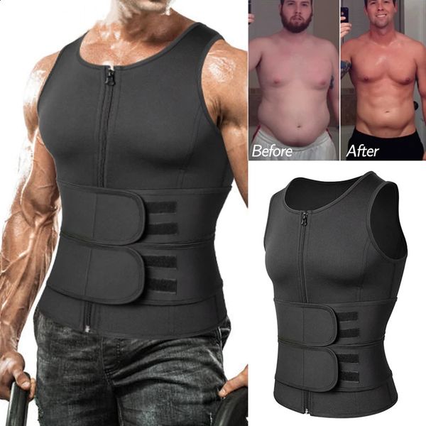 Homens corpo shaper cintura trainer cinto seu abdômen suor colete emagrecimento roupa interior camisa de perda de peso gordura treino regatas 240129