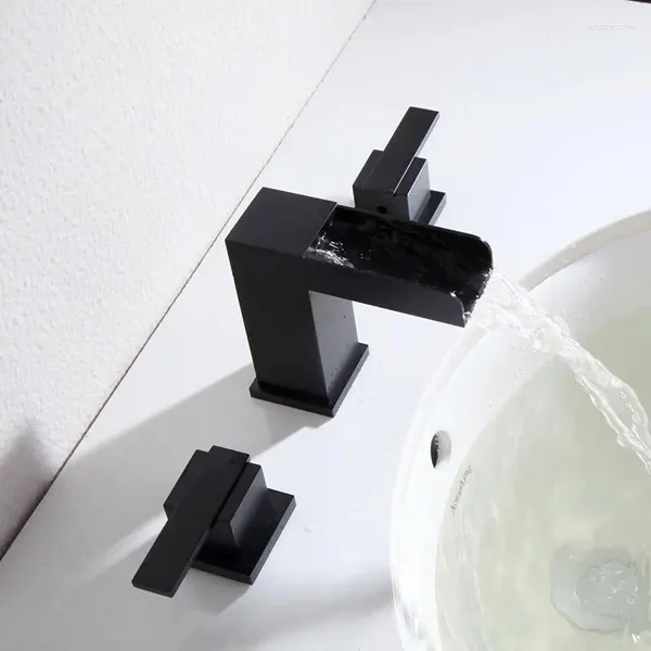 Badezimmer-Waschtischarmaturen Vidric Hochwertiger schwarzer Matt-Badewannenhahn aus Kupfer und Kaltwasser Split-Typ-Zylinder-Seitenwasserfall