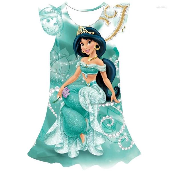 Vestidos de menina meninas jasmim vestido dos desenhos animados princesa crianças traje 3d fantasia 2-10 anos festa de aniversário roupas infantis