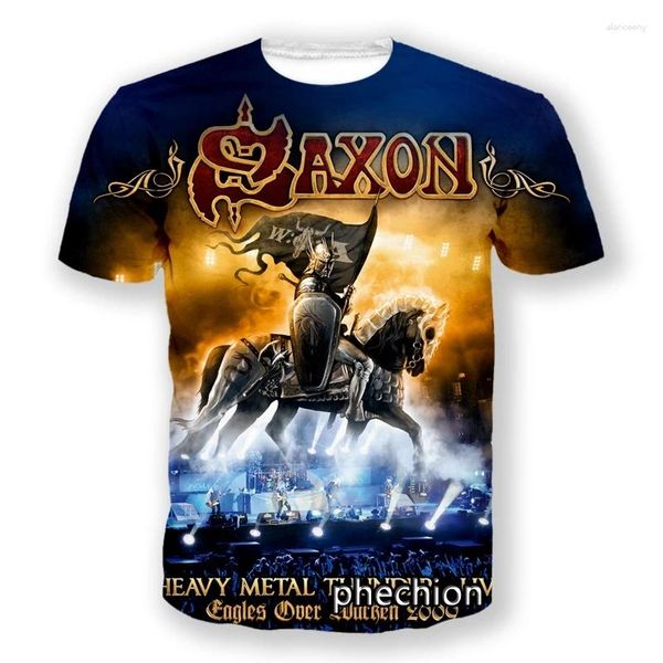 Homens camisetas Phechion Moda Homens / Mulheres Saxon Band 3D Impresso Manga Curta Camisa Casual Sporting Hip Hop Verão Tops L124