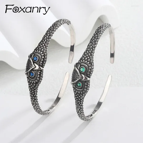 Armreif Foxanry Silber Farbe Eule Geometrische Zirkon Manschette Armband Für Frauen Paare Mode Vintage Kreative Geburtstag Schmuck Geschenke