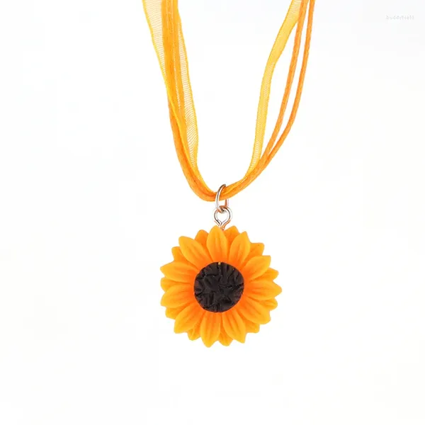 Anhänger Halsketten 25mm Sonnenblumen Halskette Gelbe Farbe Seil Kette Harz Blume Kragen Mädchen Schmuck Geschenk 42 5 cm