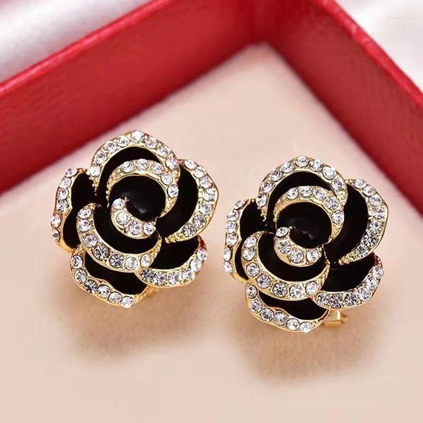 Ohrstecker Charmsmic Frauen Schwarz Strass Rose Blume Für Büro Dame Mode Geometrische Form Ohr Schmuck Zubehör